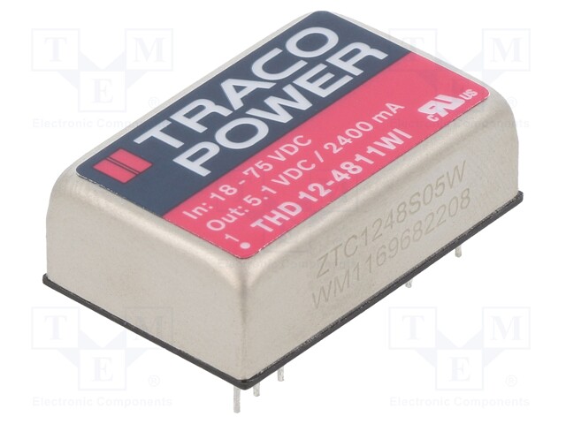 Converter: DC/DC; 12W; Uin: 18÷75V; 5.1VDC; Iout: 2400mA; DIP24; 18g