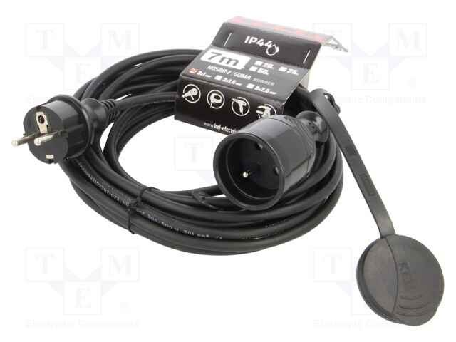 Extension lead; Sockets: 1; rubber; black; 7m; 10A; PROFESSIONAL