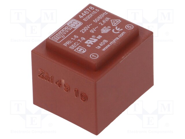 Transformer: encapsulated; 2.4VA; 230VAC; 9V; 267mA; Mounting: PCB