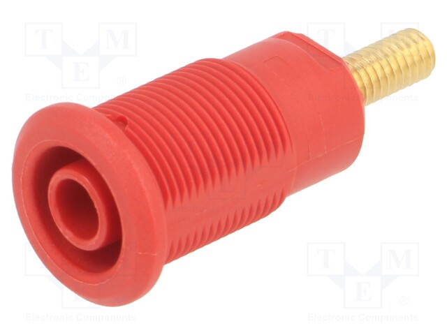 Socket; 4mm banana; 32A; red; gold-plated; Overall len: 33mm