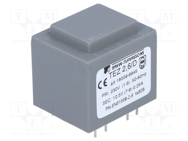 Transformer: encapsulated; 2.5VA; 230VAC; 10.5V; 238mA; IP00; 120g