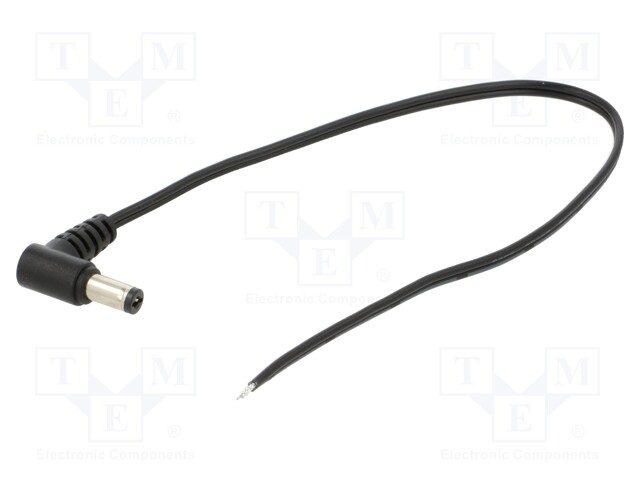 Cable; 2x0.5mm2; DC 5,5/2,1 plug; angled; black-gray,black; 0.25m