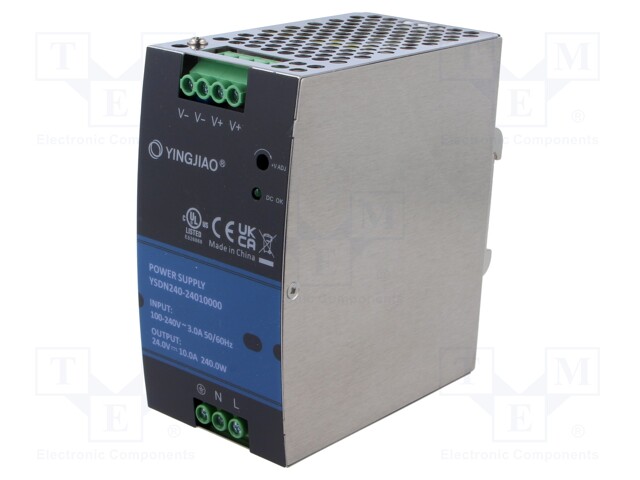 Power supply: switched-mode; for DIN rail; 240W; 12VDC; 10A; OUT: 1