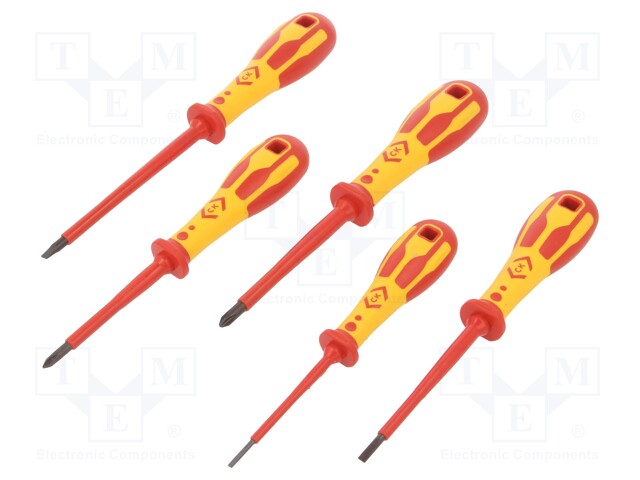 Screwdrivers; Pcs: 5; insulated; 1kVAC; Bit: Phillips,slot