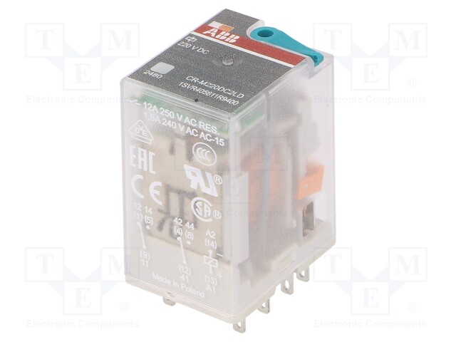 Relay: electromagnetic; DPDT; Ucoil: 220VDC; 12A; max.250VAC