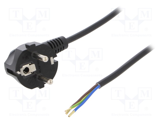 Cable; SCHUKO plug,CEE 7/7 (E/F) plug angled,wires; 5m; black