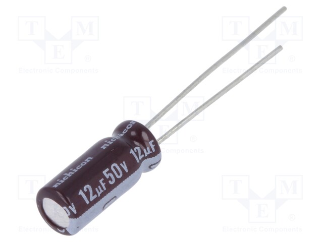 Capacitor: electrolytic; low impedance; THT; 12uF; 50VDC; Ø5x11mm