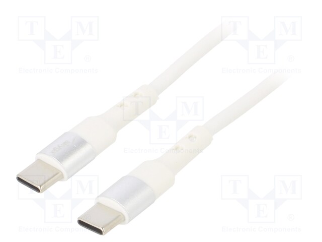 Cable; USB 2.0; USB C plug,both sides; nickel plated; 1.8m; white