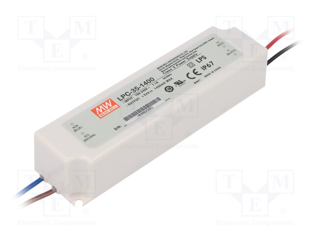 Power supply: switched-mode; LED; 33.6W; 9÷24VDC; 1400mA; IP67