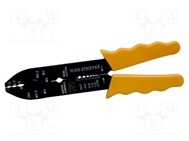 Tool: multifunction wire stripper and crimp tool; Wire: round