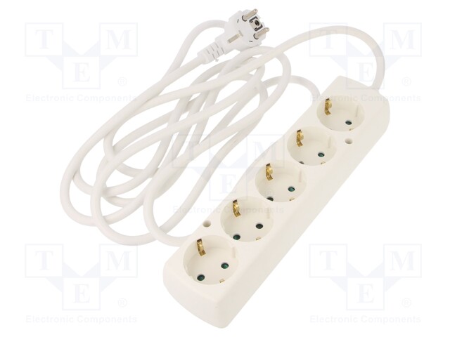 Extension lead; Schuko; Sockets: 5; white; 3x1,5mm2; 3m; 16A