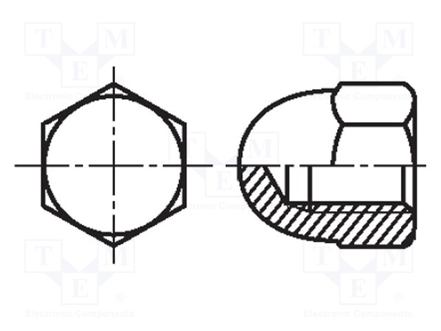 Nut; hexagonal; M4; polyamide; Pitch: 0,7; 7mm; BN: 83; DIN: 1587; dome