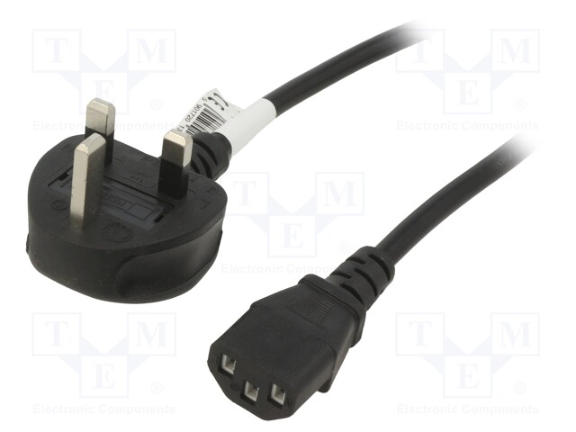 Cable; BS 1363 (G) plug,IEC C13 female; PVC; 1.5m; black; 5A; 250V