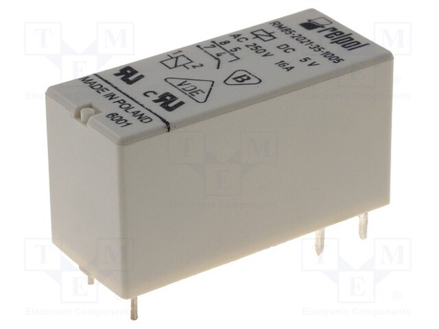 Relay: electromagnetic; SPST-NO; Ucoil: 5VDC; 16A/250VAC; toff: 3ms