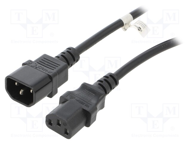 Cable; IEC C13 female,IEC C14 male; PVC; 1m; black; 10A; 250V