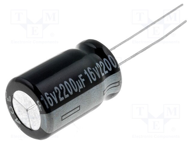 Capacitor: electrolytic; THT; 2200uF; 16VDC; Ø12.5x20mm; Pitch: 5mm