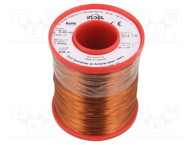 Coil wire; double coated enamelled; 0.4mm; 1kg; -65÷200°C