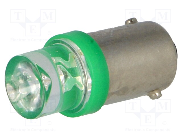 LED lamp; green; BA9S; Urated: 12VDC; 0.24W; 120°; 20÷30mA