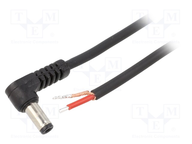 Cable; wires,DC 5,5/2,5 plug; angled; 1mm2; black; 1.5m; -20÷70°C
