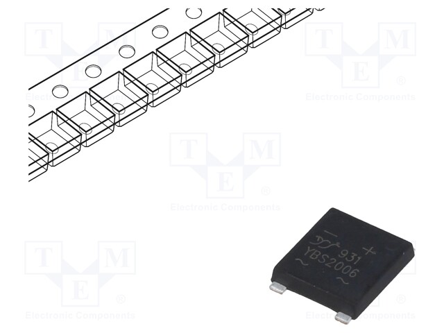 Single-phase bridge rectifier; Urmax: 600V; If: 2A; Ifsm: 75A; YBS