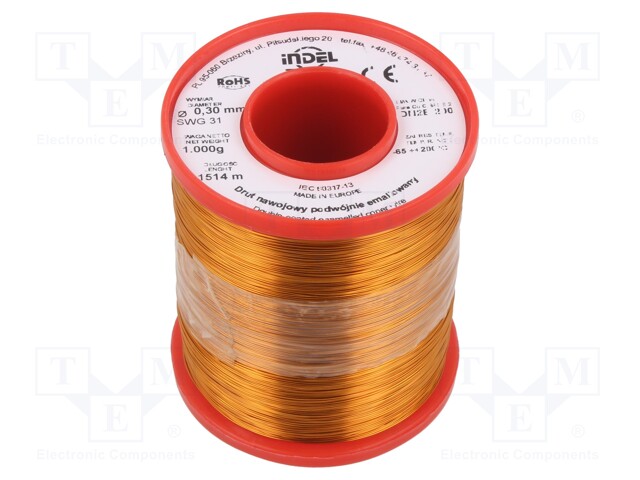 Coil wire; double coated enamelled; 0.3mm; 1kg; -65÷200°C