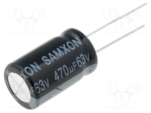 Capacitor: electrolytic; THT; 470uF; 63VDC; Ø12.5x20mm; Pitch: 5mm