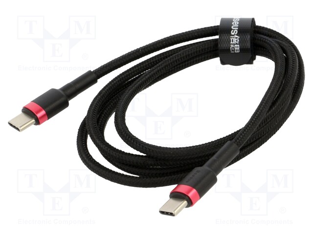 Cable; USB A plug double sided,USB C plug; 2m; black-red; 60W