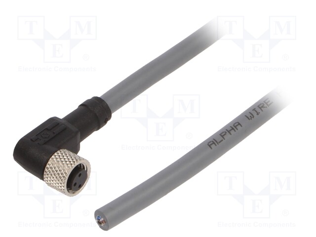 Connection lead; M8; PIN: 3; angled; 5m; plug; -25÷80°C; IP67; female