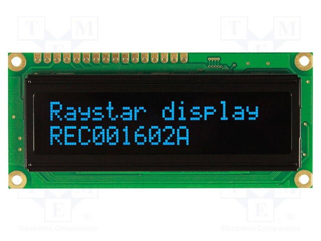 Display: OLED; alphanumeric; 16x2; Window dimensions: 66x16mm