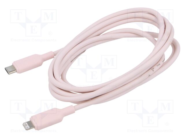 Cable; Apple Lightning plug,USB C plug; nickel plated; 2m; pink