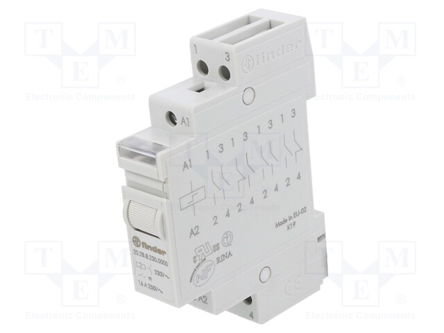Relay: installation; bistable; NO x2; 230VAC; DIN; 16A; -40÷40°C