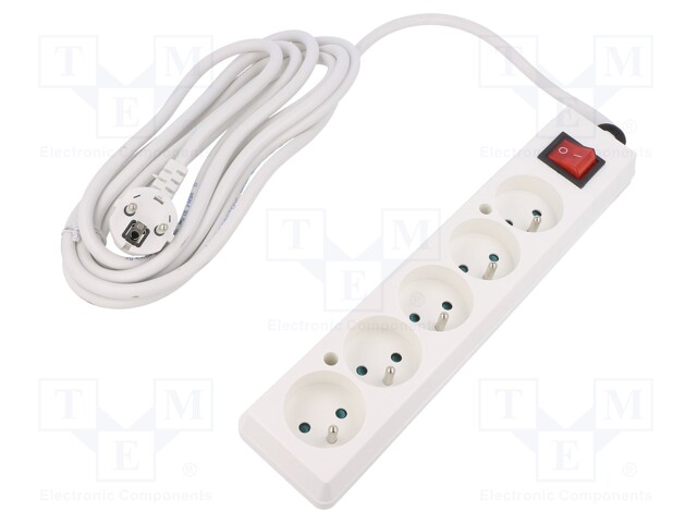 Extension lead; Sockets: 5; white; 3x1,5mm2; 5m; 16A