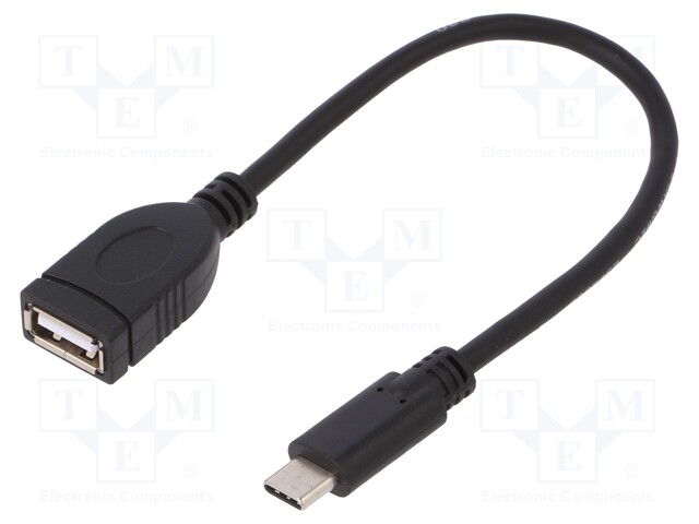 Cable; USB 2.0; USB A socket,USB C plug; 200mm; black