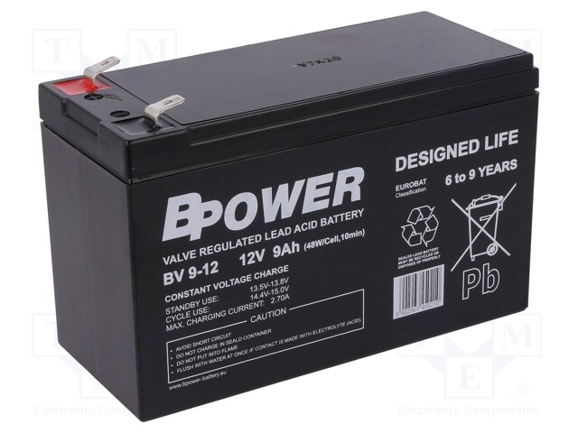 Re-battery: acid-lead; 12V; 9Ah; AGM; maintenance-free; 48W