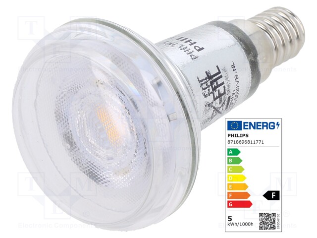 LED lamp; warm white; E14; 230VAC; 320lm; 4.3W; 36°; 2700K