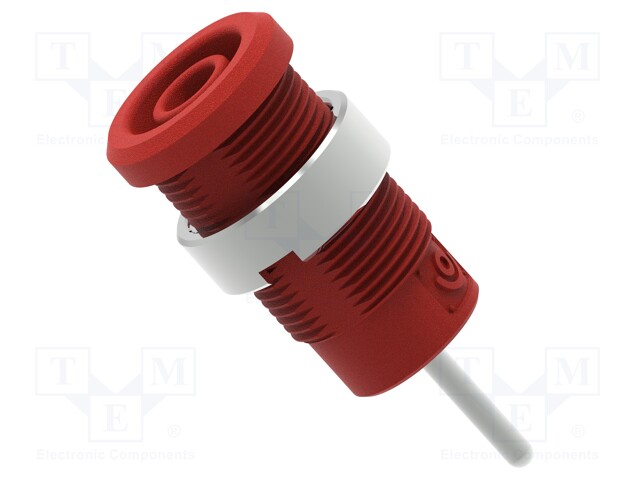 Socket; 4mm banana; 36A; 1kV; red; nickel plated; on panel,screw