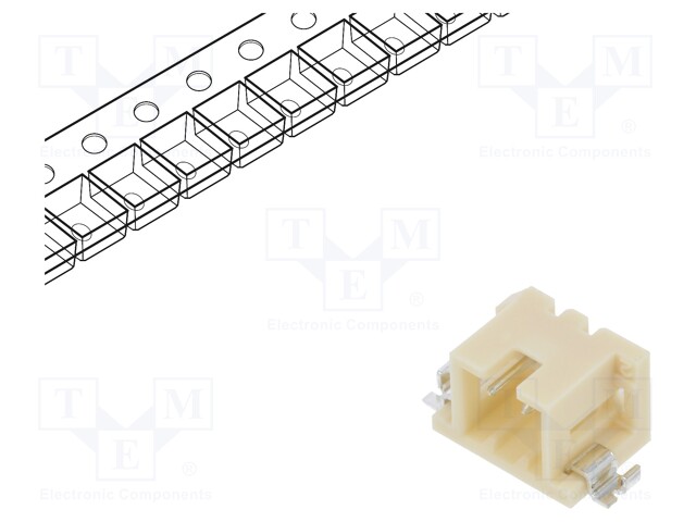 Socket; wire-wire/PCB; male; DF3; 2mm; PIN: 2; SMT; on PCBs; tinned