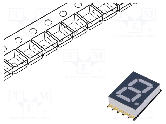 Display: LED; 7-segment; 10mm; 0.39"; No.char: 1; yellow; 30mcd; SMD