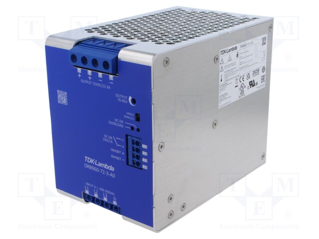 Power supply: switched-mode; for DIN rail; 960W; 72VDC; 13.3A