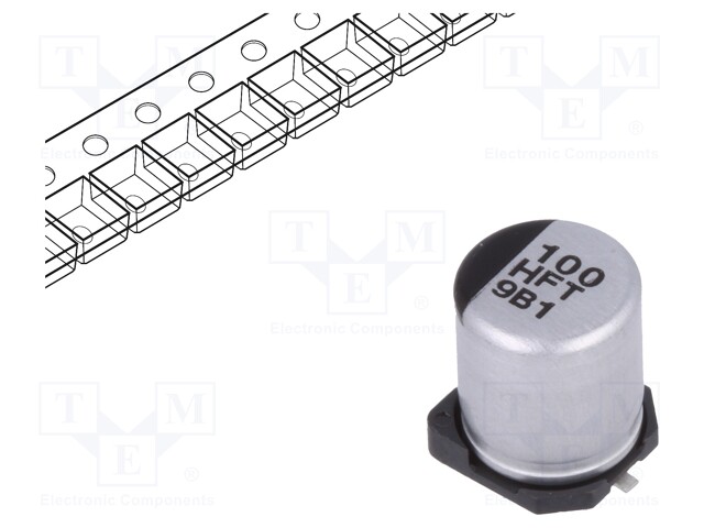 Capacitor: electrolytic; low impedance; 100uF; 50VDC; Case: D8