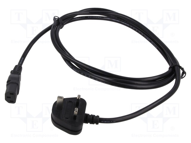 Cable; BS 1363 (G) plug,IEC C13 female; PVC; 2.5m; black; 3x1mm2