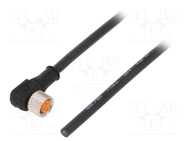 Connection lead; M8; PIN: 3; angled; 5m; plug; 50VAC; 4A; -25÷80°C