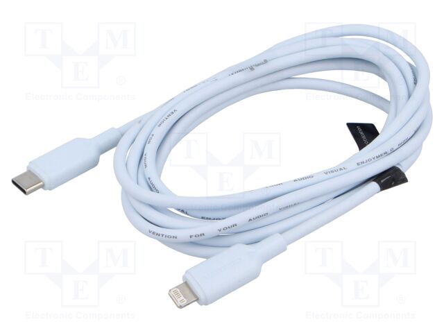 Cable; Apple Lightning plug,USB C plug; nickel plated; 2m; blue