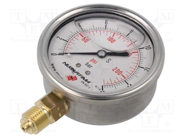 Glycerin manometer; 0÷16bar; 63mm; Enclos.mat: stainless steel