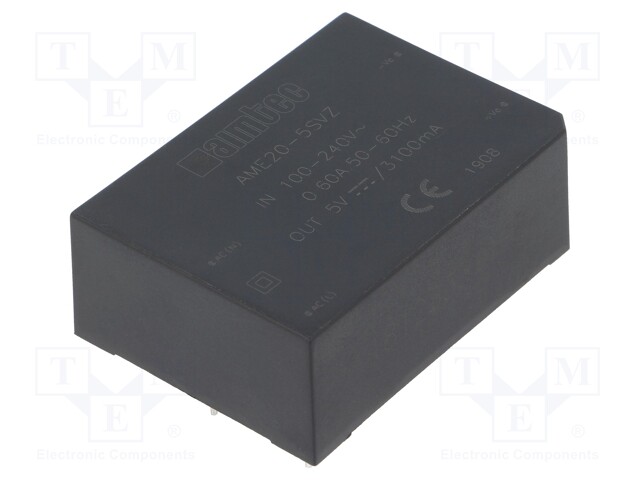 Converter: AC/DC; 15.5W; Uout: 5VDC; Iout: 3.1A; 77%; Mounting: PCB