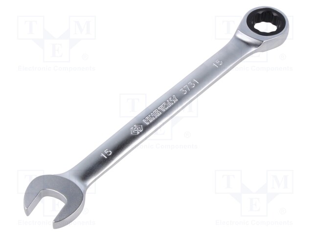 Wrench; combination spanner,with ratchet,with joint; 15mm