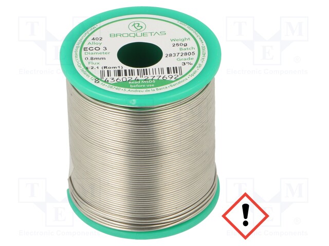 Soldering wire; Sn97Cu3; 0.8mm; 250g; lead free; Package: reel