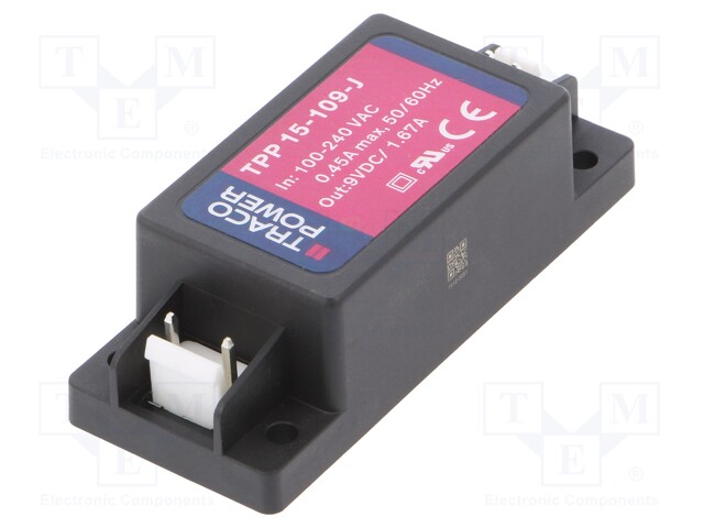 Converter: AC/DC; 15W; Uout: 9VDC; Iout: 1670mA; 86%; 85÷264VAC; 48g