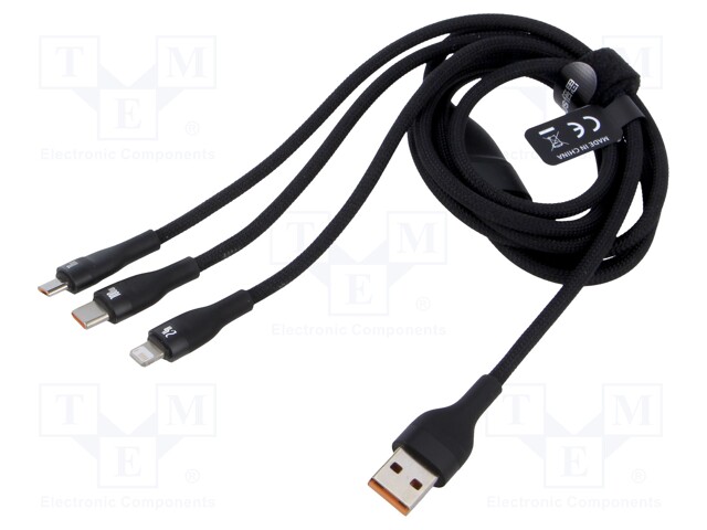 Cable; 1.2m; black; 100W; Standard: Power Delivery,Quick Charge