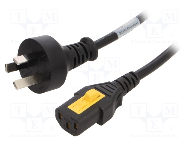 Cable; AS 3112 (I) plug,IEC C13 female; 2m; with locking; black